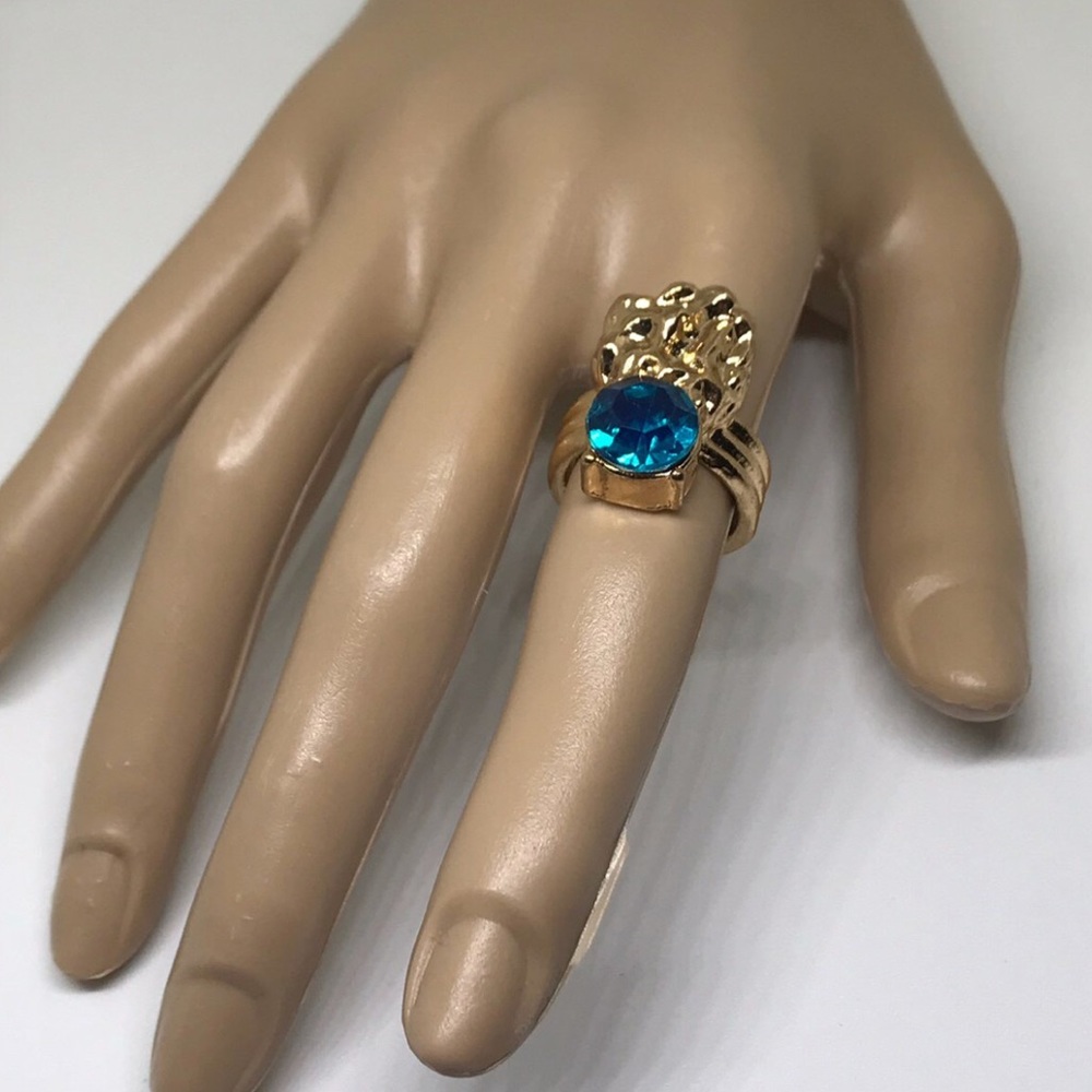 Gold Plated Ring With Aqua Gem Ring